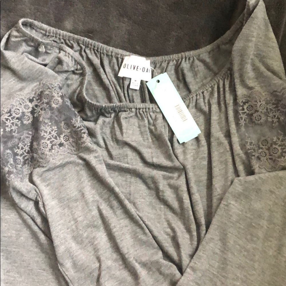Off the shoulder gray with lace detail top